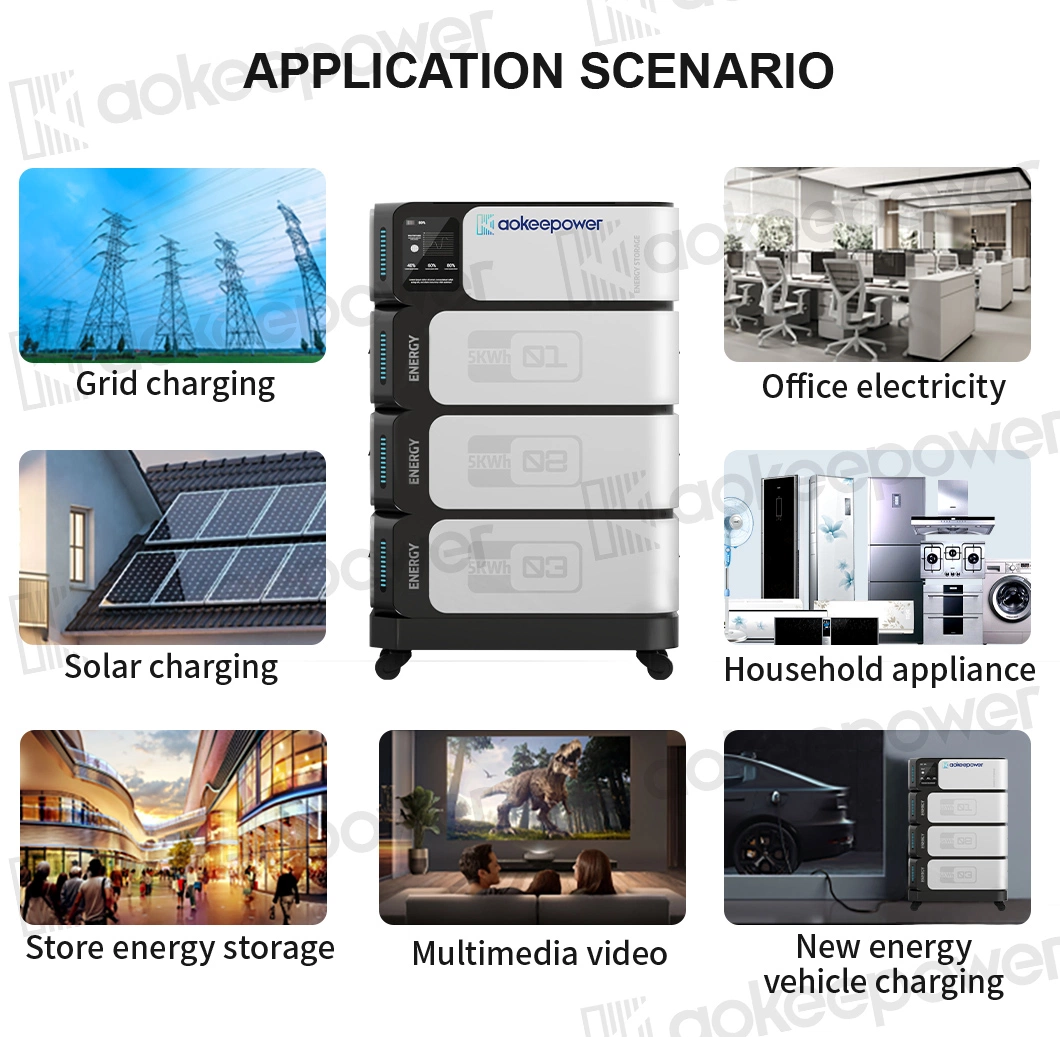 Aoke Ess 15kwh Stackable Solar Power Panel Hybrid Inverter Home LiFePO4 Rechargeable Energy Storage Battery