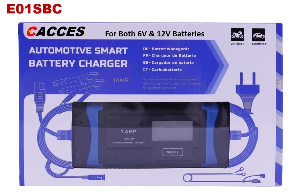 Car Battery Charger 12V/24V 1AMP 8 Stages Lithium Lead-Acid, Compatible Automotive Smart Battery Charger, W/ LCD Screen Maintainer/Pulse Repair Charge for Motor