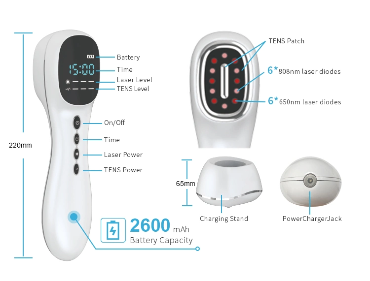 650nm and 808nm Home Use Cold Laser Pain Relief Machine with Tens