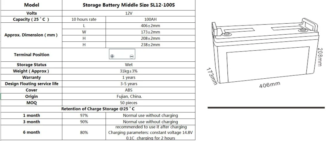 SL12-100S 12V100Ah Storing Solar Energy Without Batteries 12V 24Ah Lead Acid Battery Diy Solar Battery