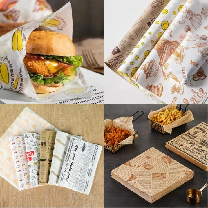 Hot Selling Custom Logo Food Grade Greaseproof Paper for Fast Food Packaging