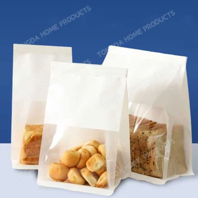 Pan de papel Kraft transparente Evite el aceite que se empaque al toast que se descascarillado Paquete de comida Bolsa de torta con ventana