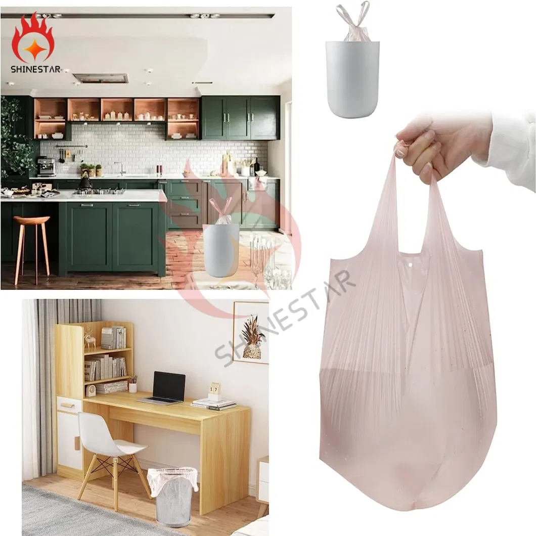 Small Handles Garbage Colorful Strong Rubbish Bags for Office, Kitchen Waste Bin