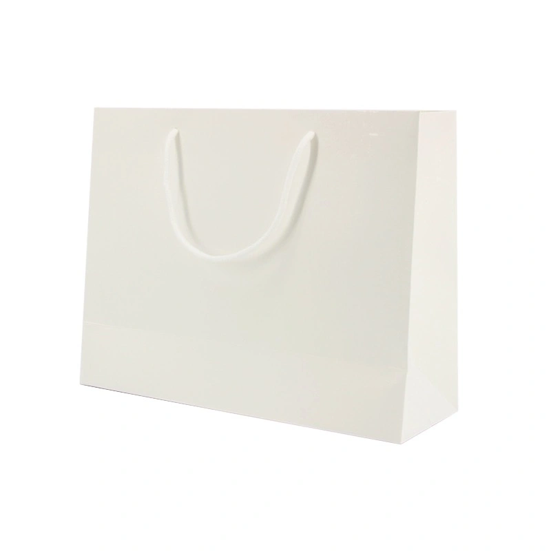 Custom Printed Cardboard Luxury White Kraft Paper Gift Bag with Ribbon Handle