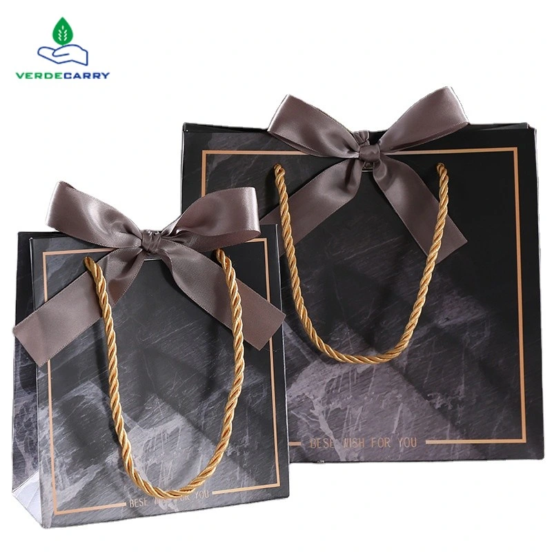 Custom Logo Large Cardboard Shopping Bags Small Jewelry Matt Black Shopping Paper Gift Bag with Handle