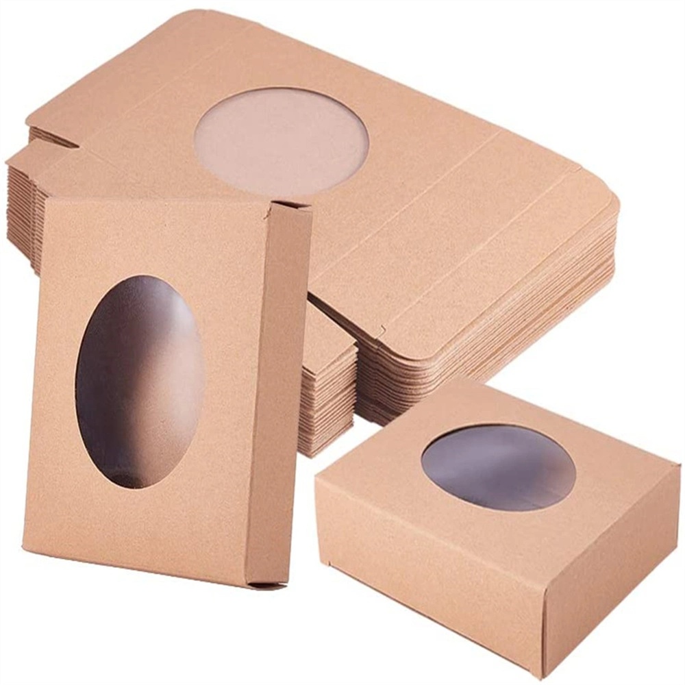 24 Packs Brown Kraft Square Paper Boxes Gift Wrapping Box with Round Clear Window