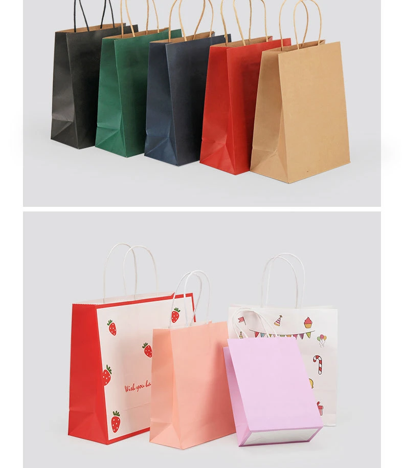 Custom Printed Pizza Coffee Takeaway Retail Shopping Twisted Handle Carrier Craft Kraft Blank Brown Paper Bag for Supermarket