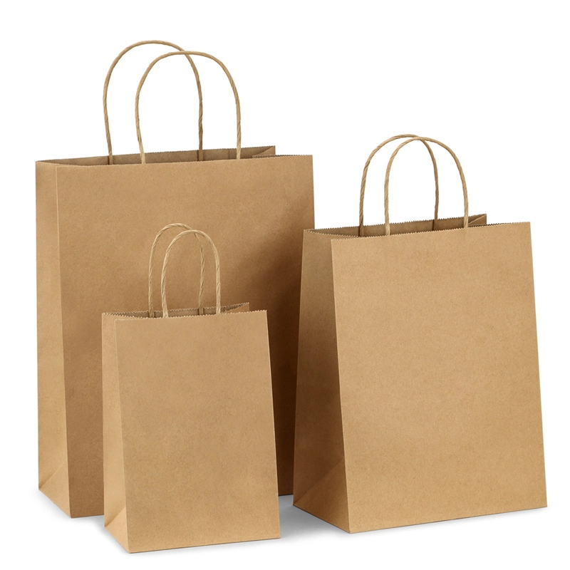 Foldable Large Wide Base Brown Kraft Paper Bag with Logo Print