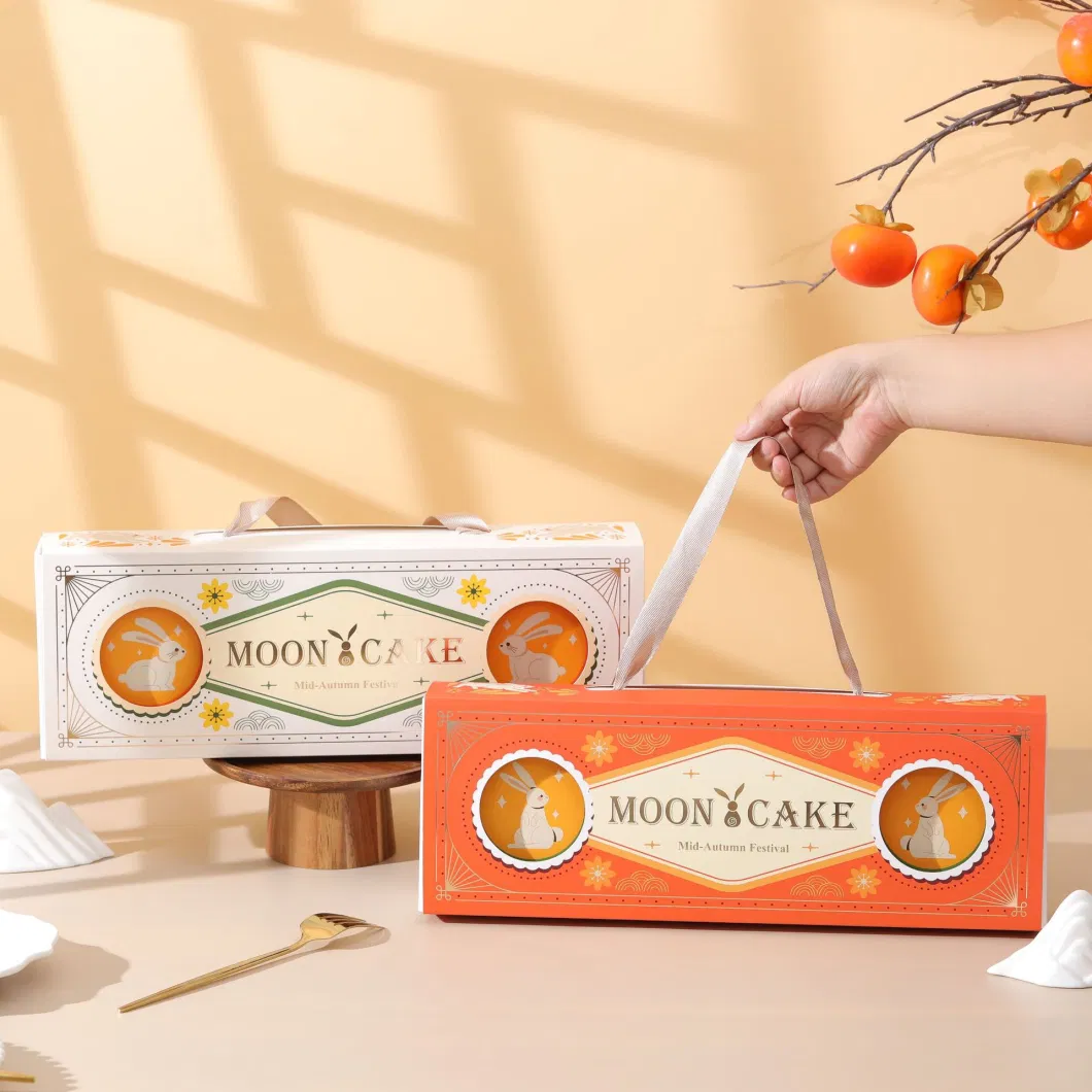 Existing Small Quantity Cardboard Mooncake Box Paper Packaging Box with Cotton Rope/Handle