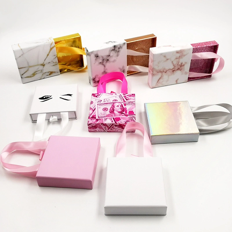 Wholesale Luxury Sliding Drawer Rectangle Lipstick Eyelash Gift Paper Packaging Box with Handle