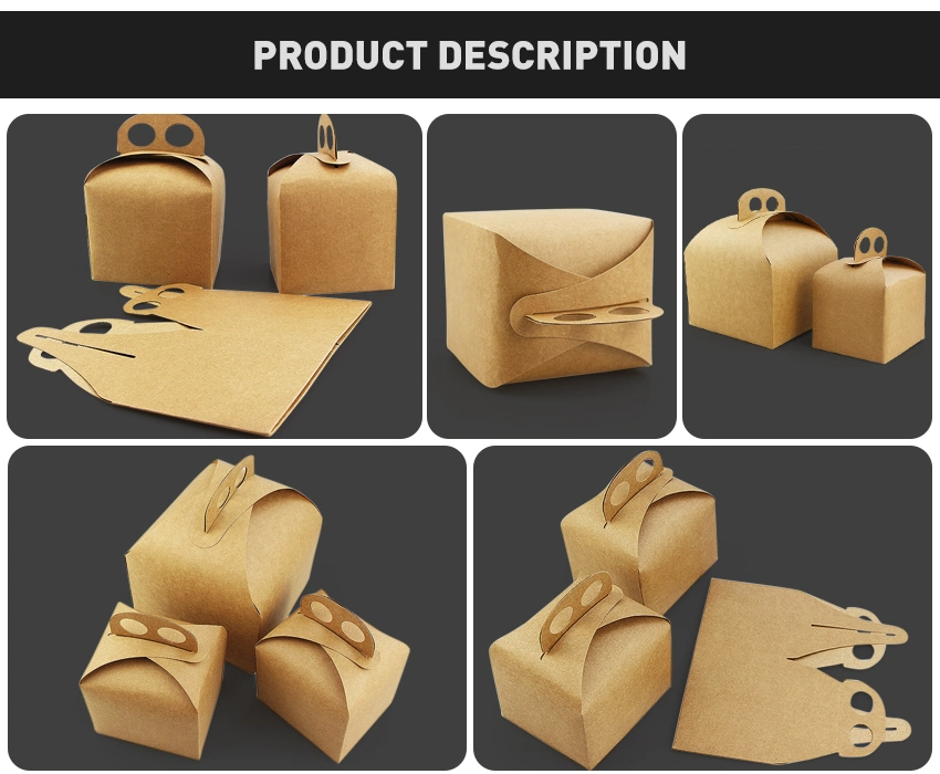 Customization Biodegradable Cake Food Packing Gift Brown Kraft Paper Box with Handle