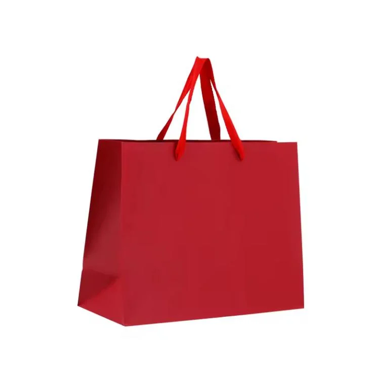 Deluxe Red Gift Paper Bags Custom Jewelry Paper Packaging Bags with Own Badge Hdpk Bolsas De Papel Sacchetti Di Carta