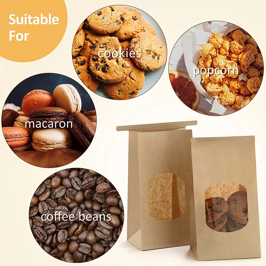 Custom Biodegradable Laminated Grease Resistant Kraft Paper Bag for Bread Cake