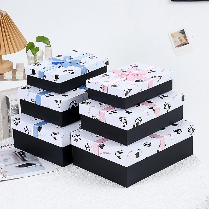 Ribbon Bow-Tie Rigid Cardboard Lid and Base Paper Packaging Gift Carton Box