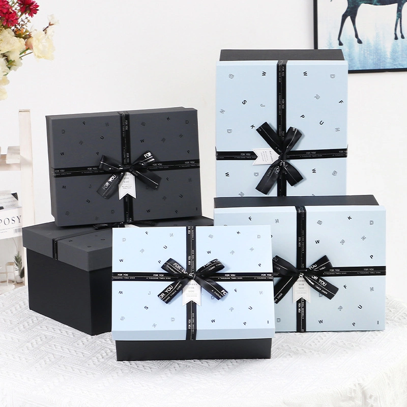 Ribbon Bow-Tie Rigid Cardboard Lid and Base Paper Packaging Gift Carton Box