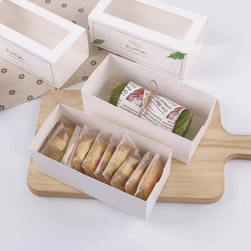 Drawer Style White Cardboard Paper Box Pastry Cookie Baked Packing Box Food Packaging with Window