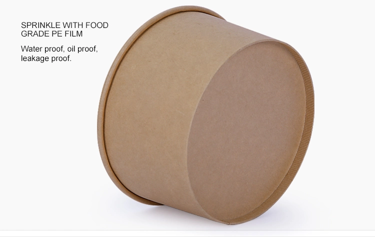 Kraft Paper Container Delivery Package with Take Away Salad Lid Pet PP Rectangle Takeaway Kraft Paper Bowl