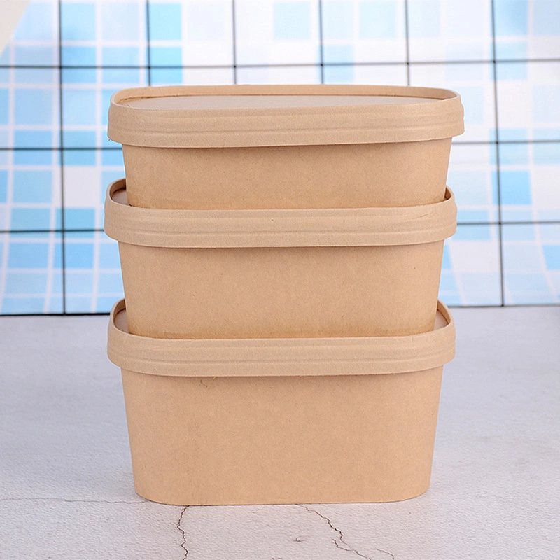 Eco-Friendly Disposable OEM ODM Take Away Rectangular Paper Bowl Square Salad Snack Box Container