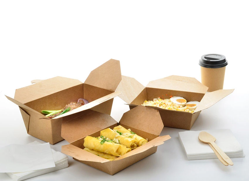 Environmentally Disposable Brown Square PLA/PE Lined Kraft Fold-Top Takeout Box Paper Lunch Box for Food