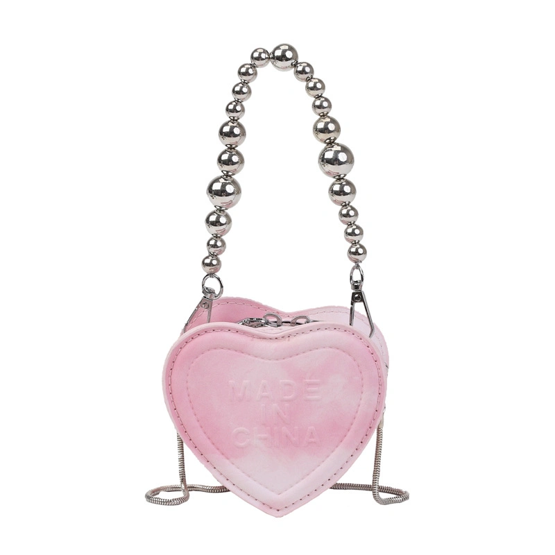 Faddish Logo Custom Pink Super Hot Small Bag Niche Designer Mini Delicate Love Shape Special Bead Handle Crossbody Shoulder Ladies Bag