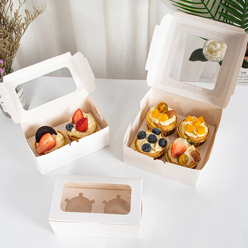 Eco-Friendly Custom Logo Cardboard Food Packaging Box Luxury Small Paper Donut Cake Cupcake Dessert Food Packaging Box with Clear Lid