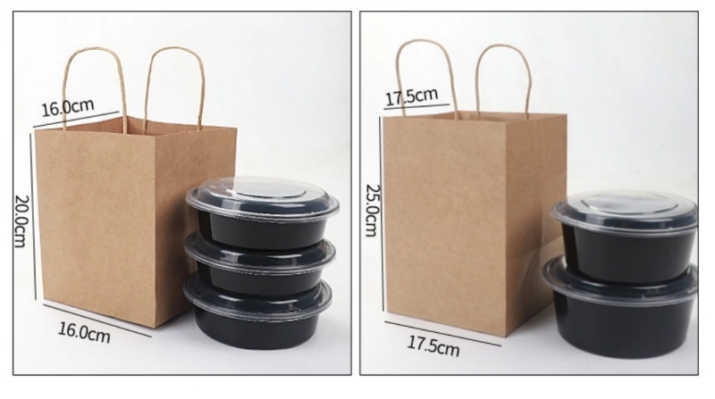 Craft Paper Lunch Box Bag Takeaway Food Packaging Degradable Paper Bag with Handle