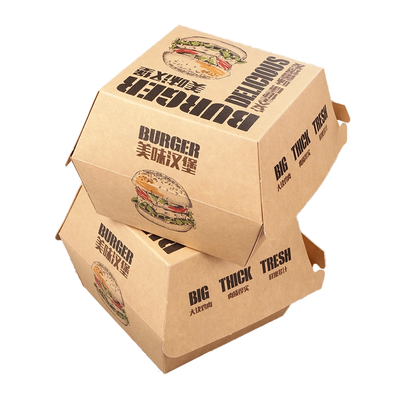 Custom Logo Printing Food Grade Kraft Paper Burger/French Fries/Salad/ Fast Food to Go Packaging Takeaway Box