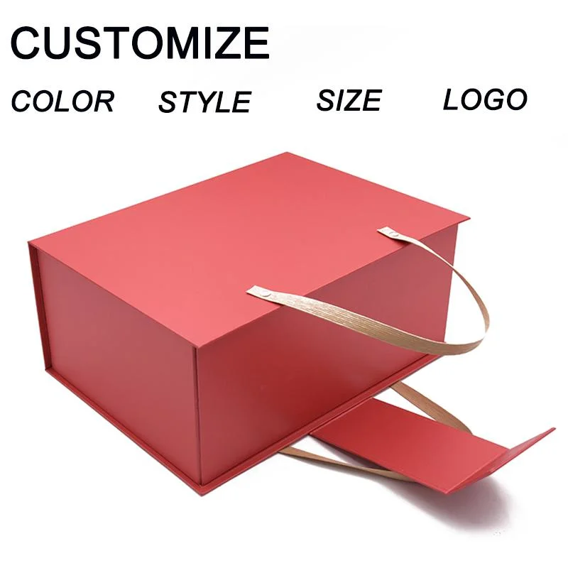 Manufacturer Cardboard Suitcase Packaging Box Red Color Custom Paper Gift Box for Present with Magnetic Lid Handle Shopping Box