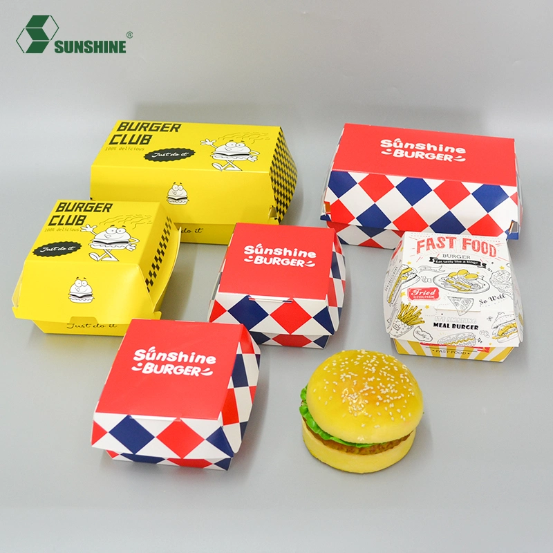 Disposable Branded Custom Restaurant Take out Paper Container Fast Food Takeaway Burger Box Packaging