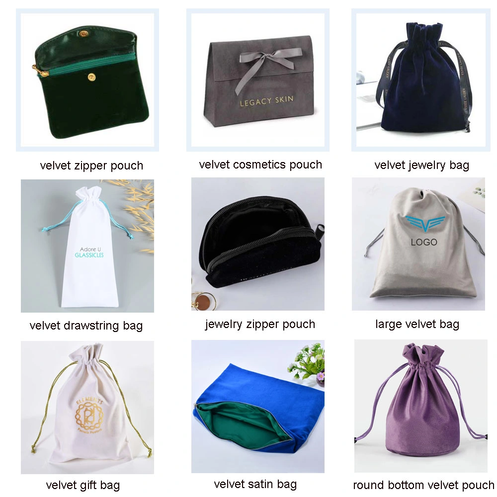 Velvet Jewelry Bag Luxury Jewelry Package Bag with Silk Ribbon Standup Gift Pouch with Bottom