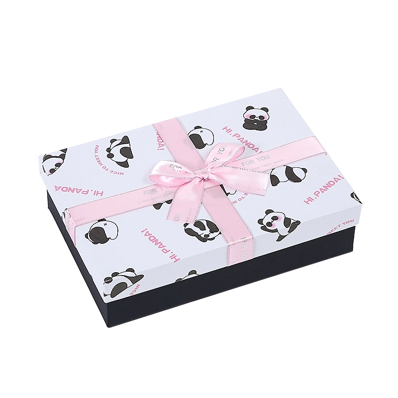 Ribbon Bow-Tie Rigid Cardboard Lid and Base Paper Packaging Gift Carton Box