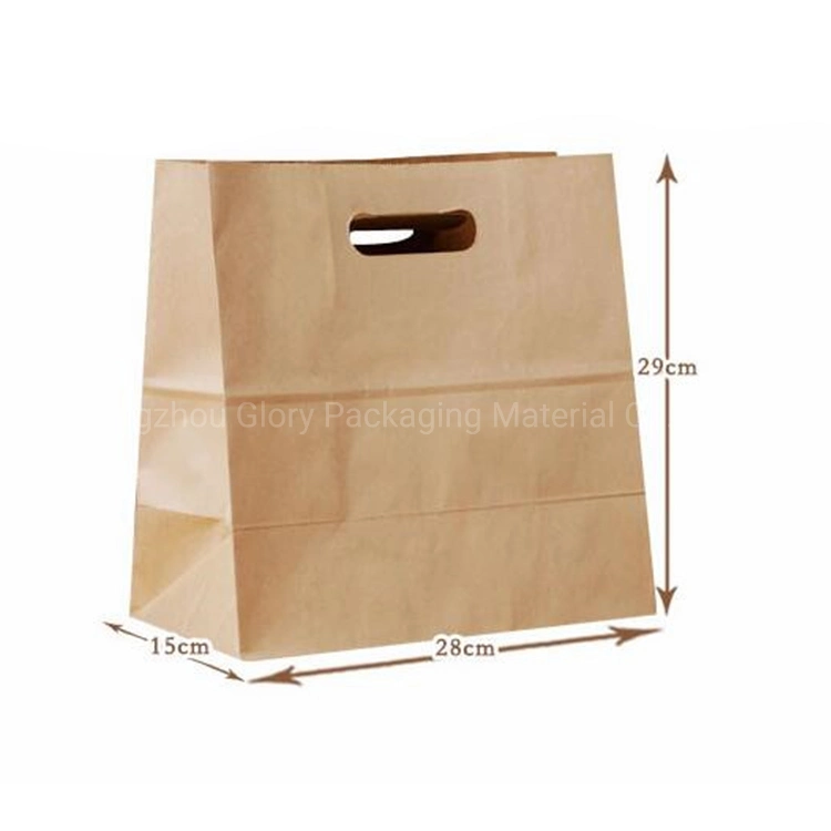 Recycled Grocery Supermarket Restaurant Fast Food Pizza Brown Kraft Paper Bags with Die Cut Handle