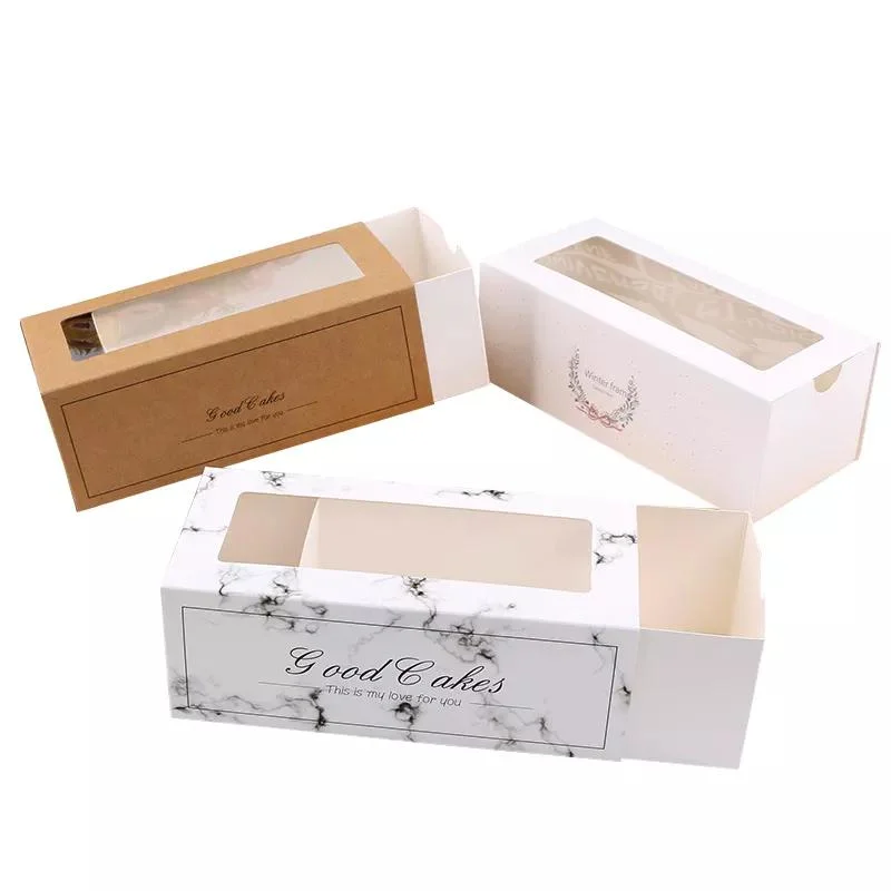 Drawer Style White Cardboard Paper Box Pastry Cookie Baked Packing Box Food Packaging with Window