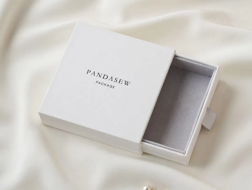 Pandasew Custom Logo Suede Inside Printing Package White Jewelry Box Kraft Paper Drawer Bracelet Necklace Earring Jewelry Box