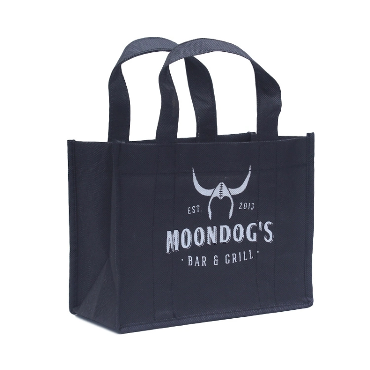 Small Black Non Woven Promotional Packing Bag Reusable PP Non Woven Shopping Tote Bag with Loop Handles Custom Made Non-Woven Eco Bag