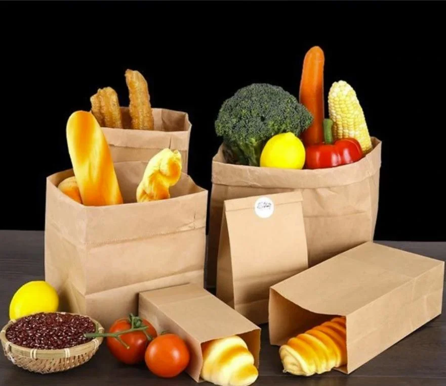 Customized Greaseproof Take-out Kraft Paper Bags, Snack Bags, Bread Bag, Craft Bags, 100% Recycled Kraft Paper Brown Lunch Bags