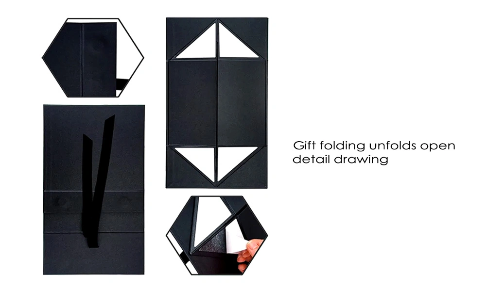 Custom Handmade Luxury Printing Glossy Black Rigid Paper Fold/Foldable Reusable Cardboard/Paperboard Packaging Magnetic Gift Box