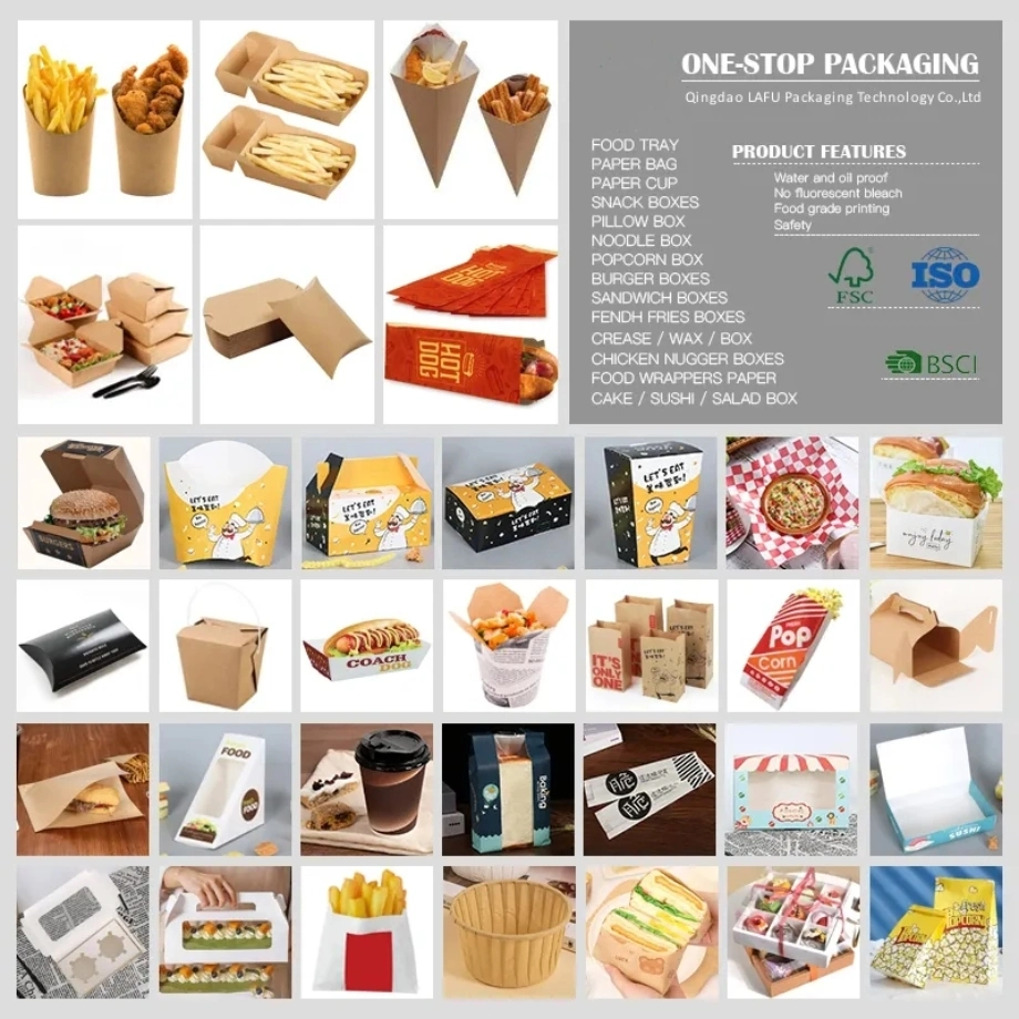 Custom Design Printed Logo Disposable Cardboard Corrugated Kraft Lunch Fries Hot Dog Hamburger Burger Packaging Paper Box