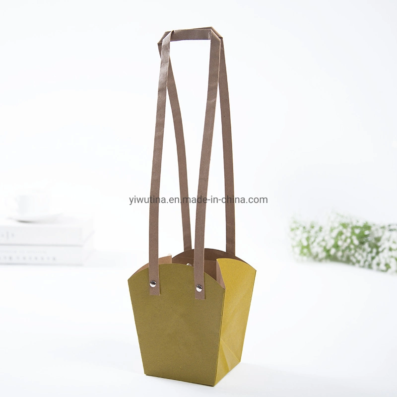 Customize Creative Kraft Cardboard Paper Bag Flowers Potted Landscape Packaging Box Gift Handle Bag Carrier Bags