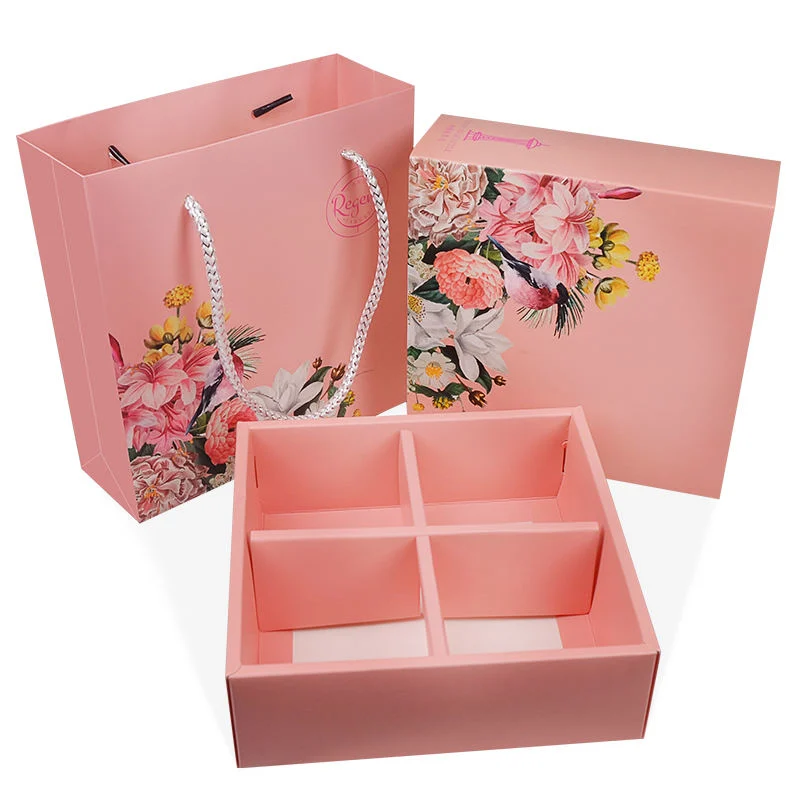 China Customized Pink Printed Paper Bags and Boxes with Matching Rope Handles