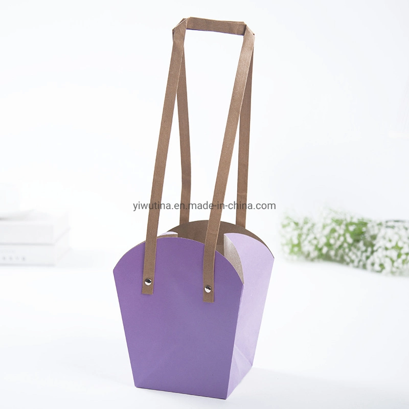 Customize Creative Kraft Cardboard Paper Bag Flowers Potted Landscape Packaging Box Gift Handle Bag Carrier Bags