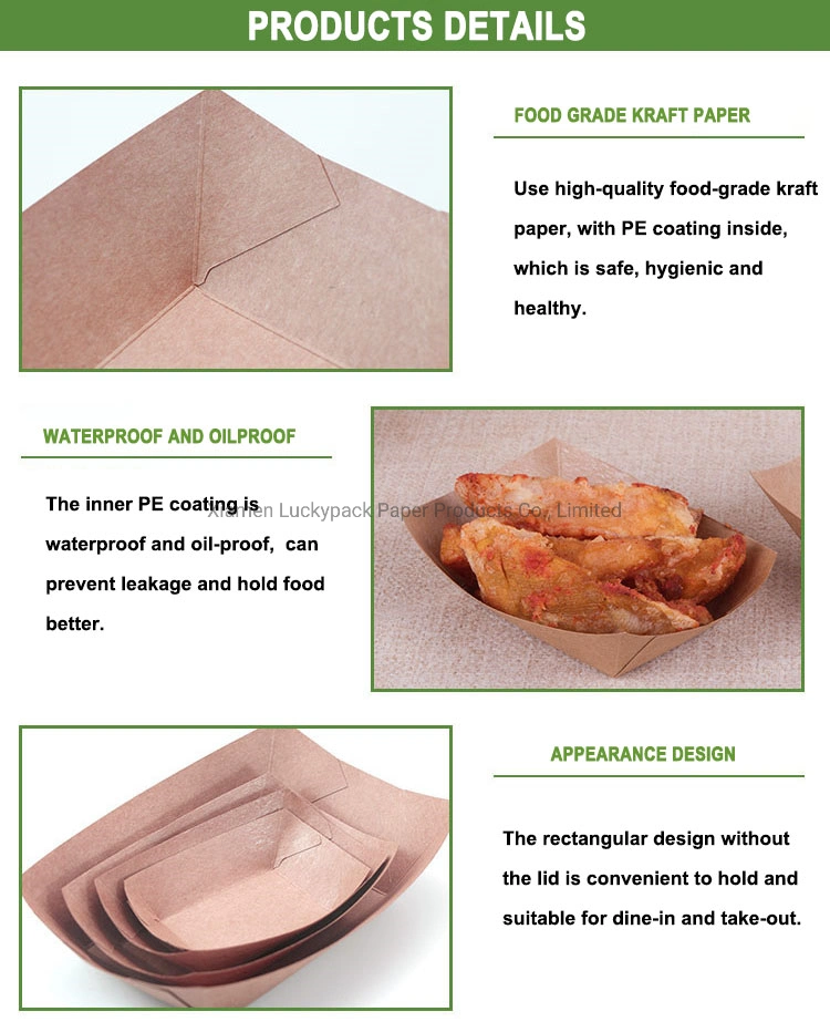 Biodegradable Kraft Paper Hamburger Sandwich Fast Food Packaging Boat Box