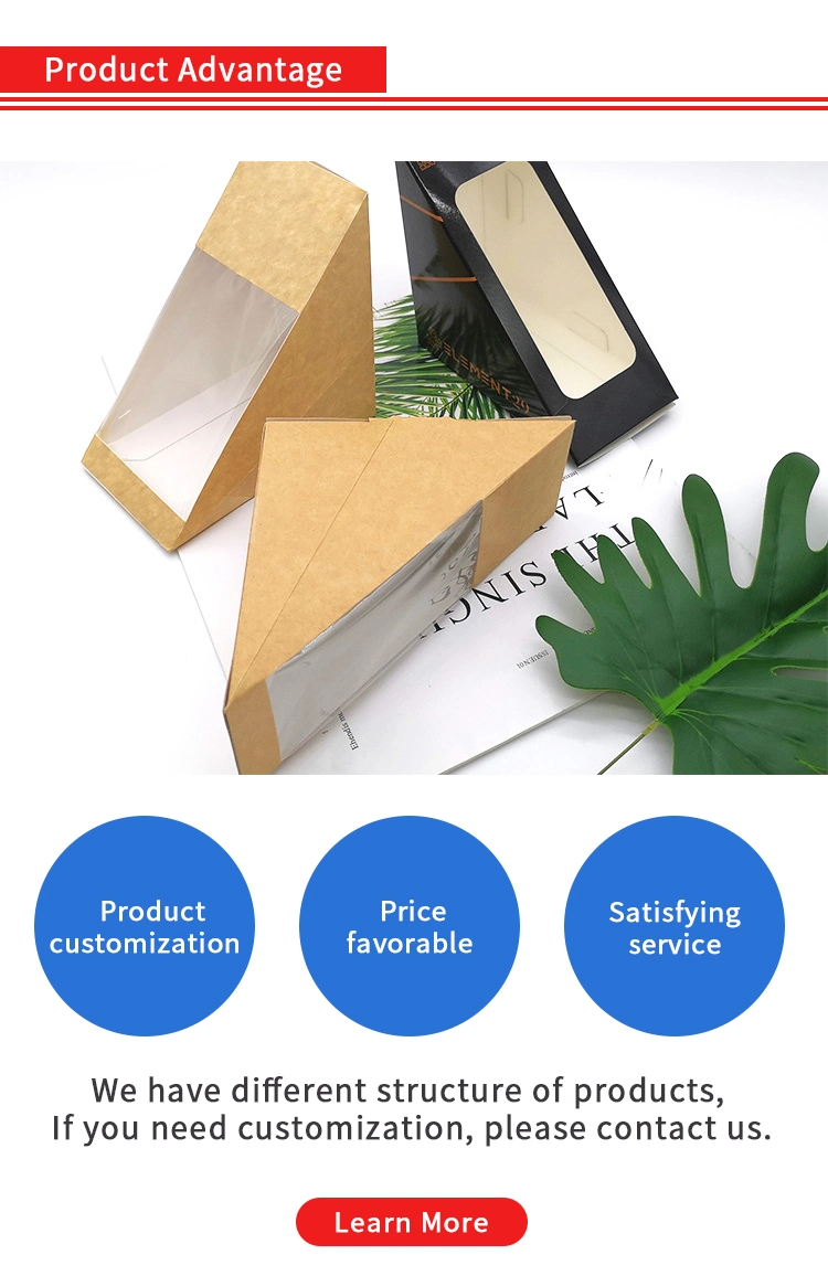 Rectangular Transparent Plastic Sandwich Boxes Container Packaging Kraft Paper Sandwich Box