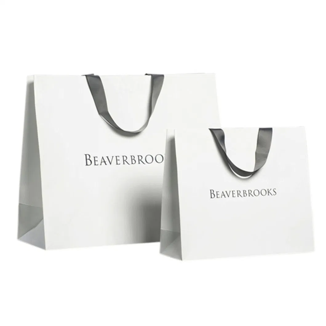 180g Reusable White Cardboard Luxury Bag with Glued Ribbon Handle