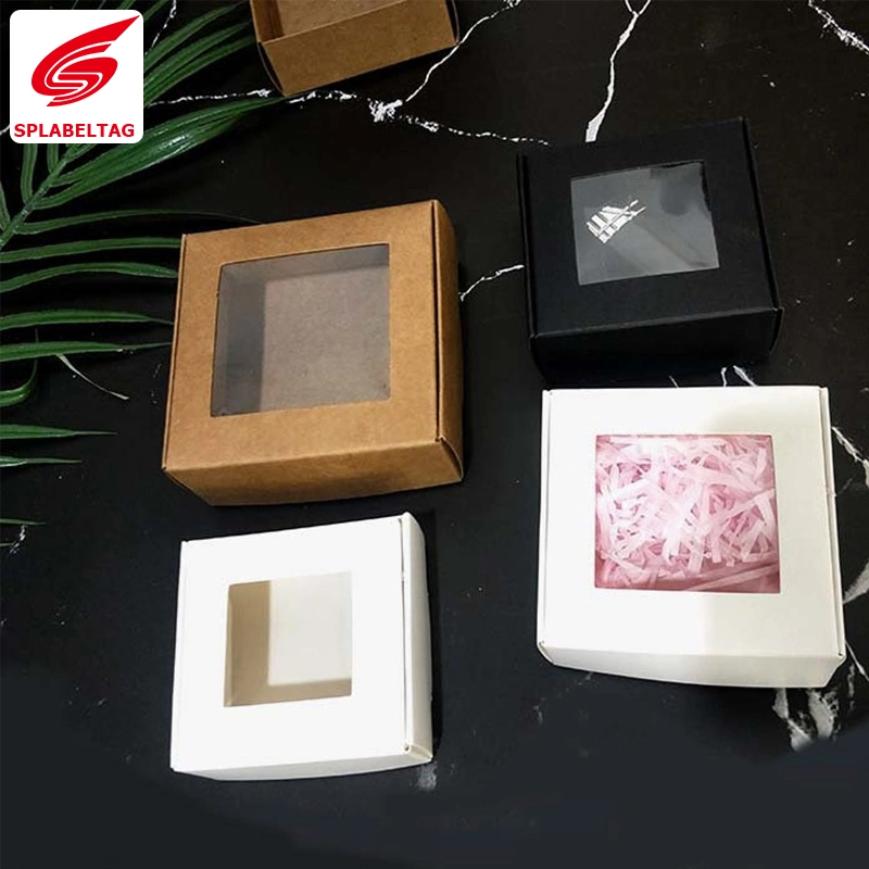 Kraft Paper Window Box, Small Kraft Jewelry Soap Wedding Boxes Mini Square Gift Packing Boxes