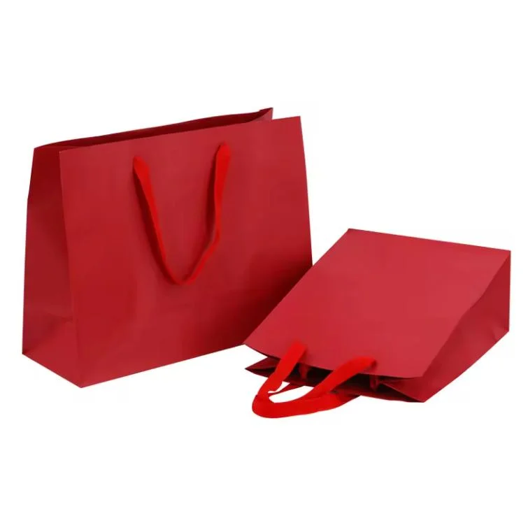 Deluxe Red Gift Paper Bags Custom Jewelry Paper Packaging Bags with Own Badge Hdpk Bolsas De Papel Sacchetti Di Carta