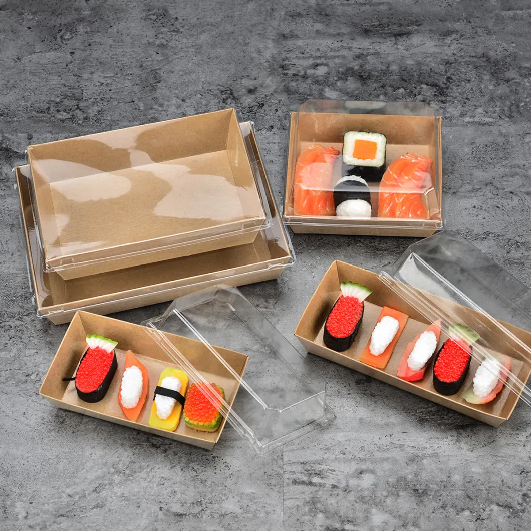 Kraft Paper Slice Cake &Sandwich &Macarons &Sushi Packaging Box with Pet Clear Lid