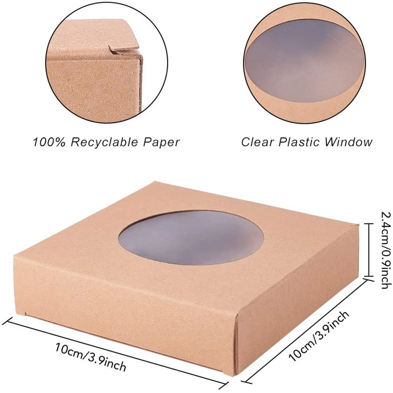 24 Packs Brown Kraft Square Paper Boxes Gift Wrapping Box with Round Clear Window