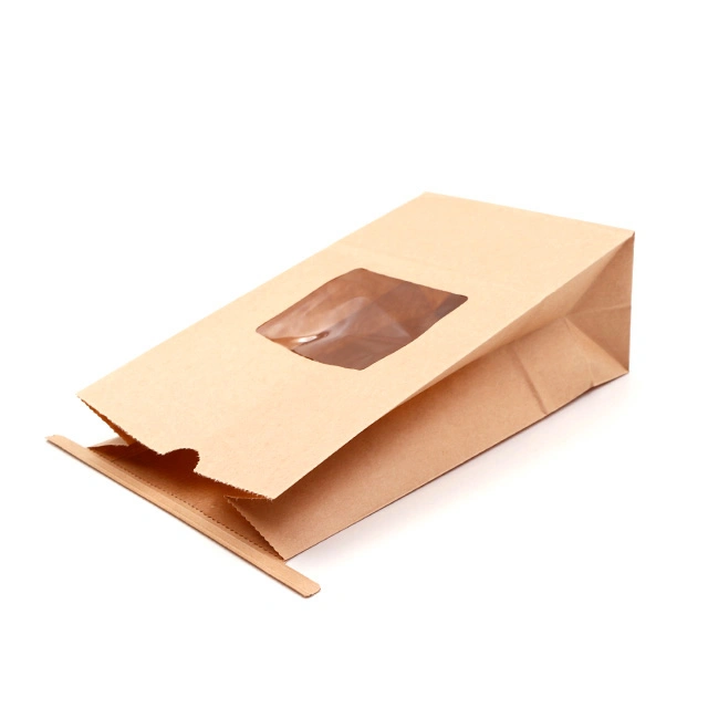 Brown Kraft Bakery Bread Paper Bag with Window Food Grade Packaging Tin Tie Toast Paper Bag Custom Cake Bag