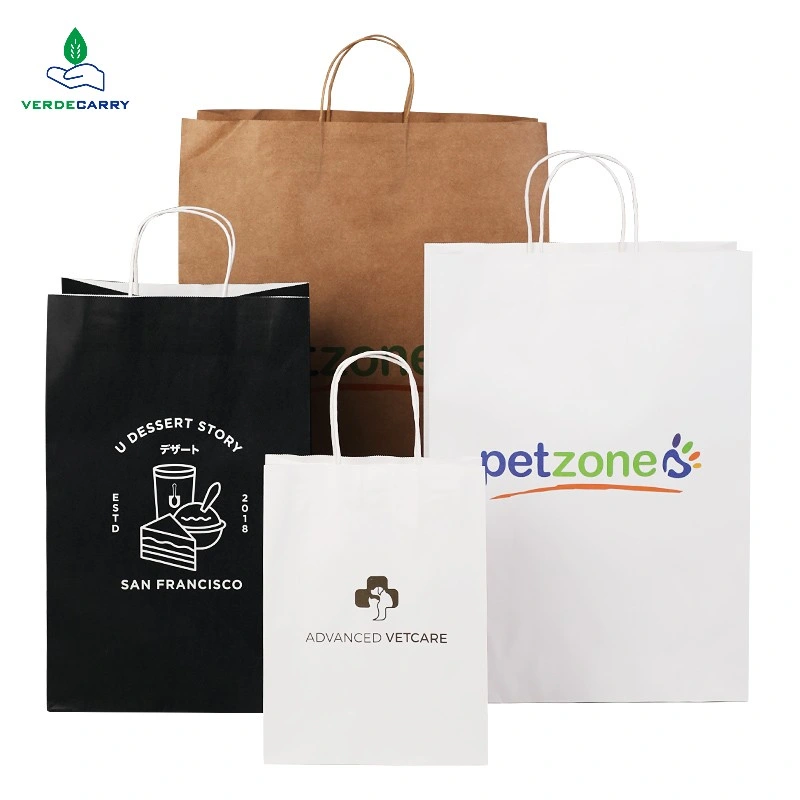 Carry out Bags Restaurant Fast Food Grade Biodegradable Takeaway Shopping Custom Printed Store Brown Kraft Paperbag